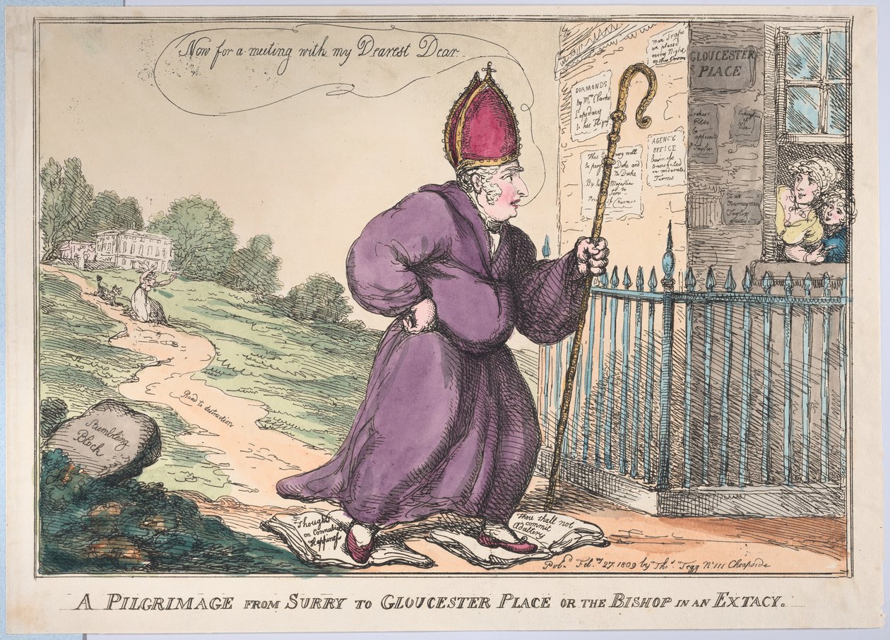 Zarándoklat Surryból Gloucester Place-be vagy a püspökhöz Extacy-ban, 1809. február 27. alkotó: Thomas Rowlandson
