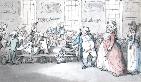 Nyilvános reggeli (toll, tinta és akvarell papíron) alkotó: Thomas Rowlandson