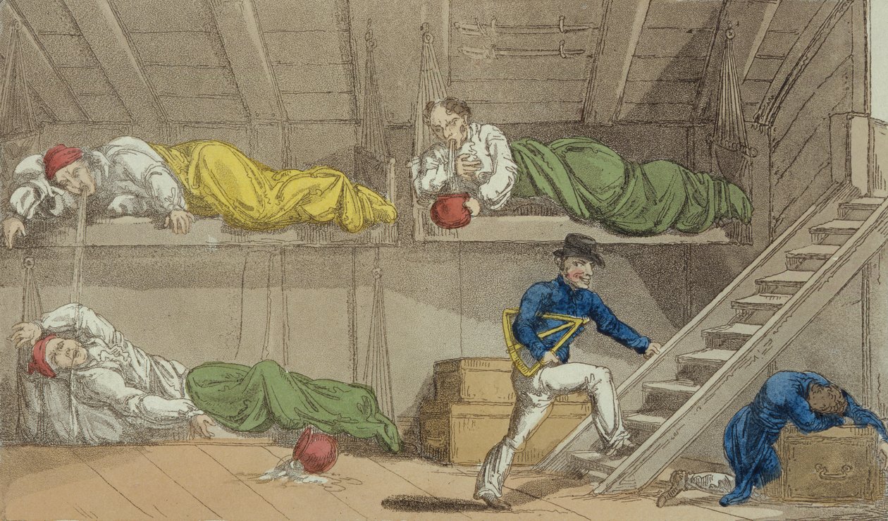 Jelenet a csatornában, A nagymesterből vagy Qui Hi kalandjai? Hindostanban. Hudibras-vers nyolc énekben kvíztől, William Combe (1741-1823) kiadója Thomas Tegg, London, 1815 (aqua alkotó: Thomas Rowlandson