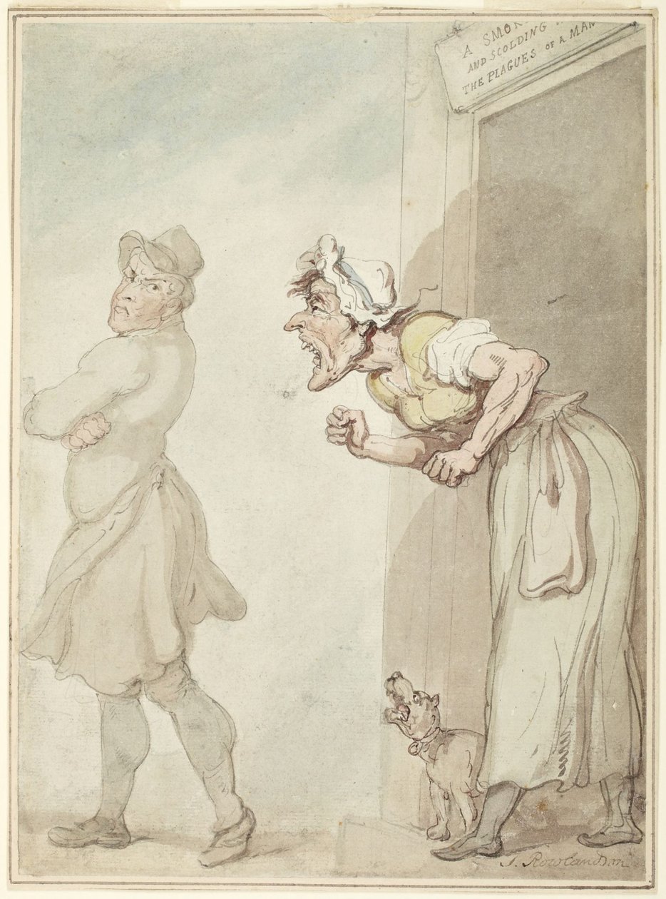A füstölgő kémény és a szidalmazó feleség: az ember csapásai alkotó: Thomas Rowlandson