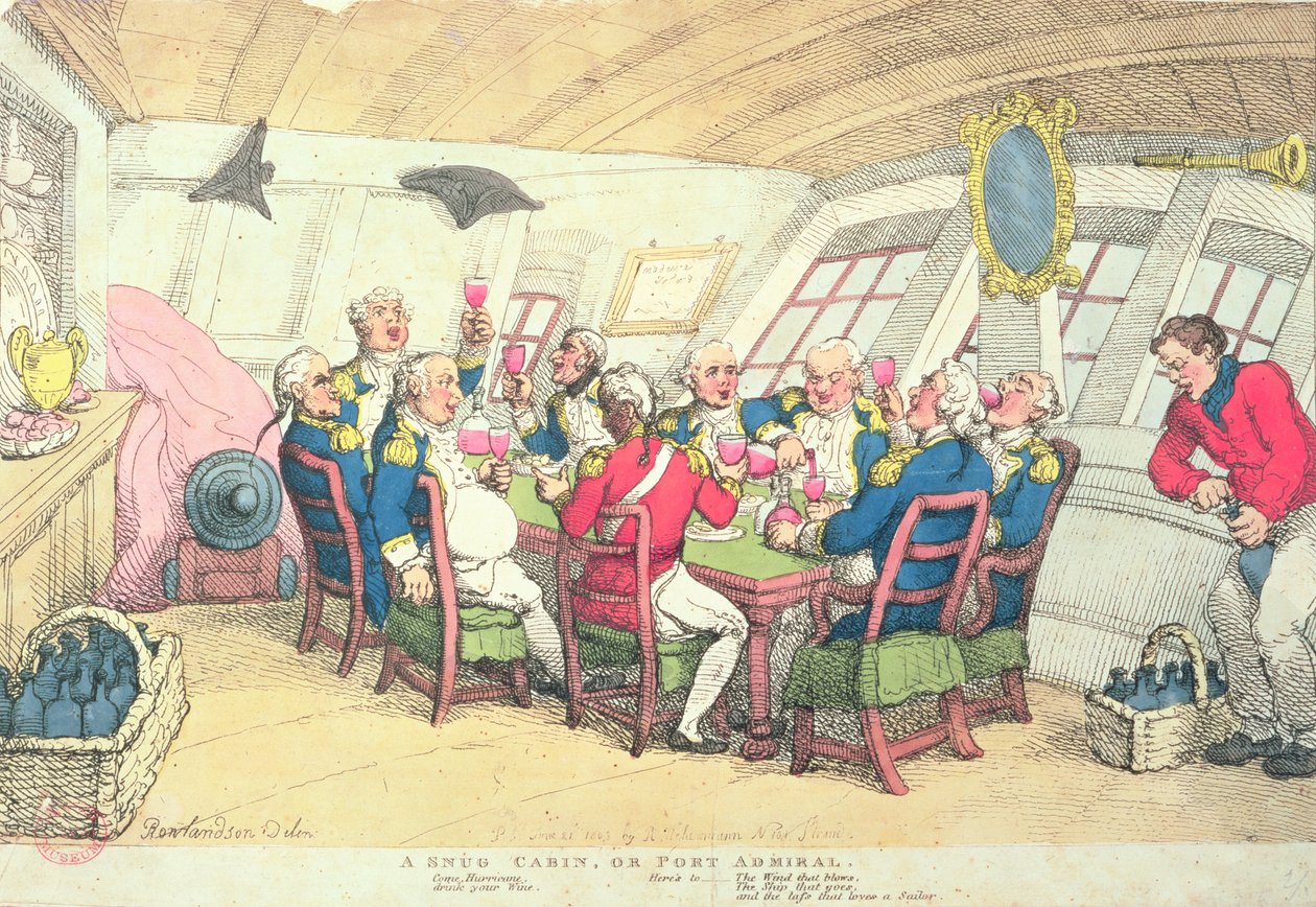 Egy kényelmes kabin vagy Port Admiral (színes gravírozás) alkotó: Thomas Rowlandson