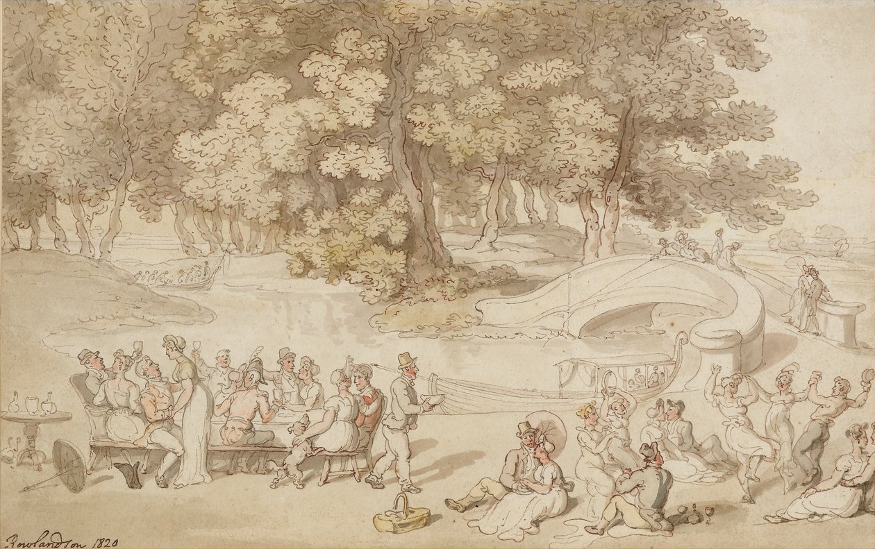 Egy társasági ünnep, 1820 (toll és tinta mosással a papíron) alkotó: Thomas Rowlandson