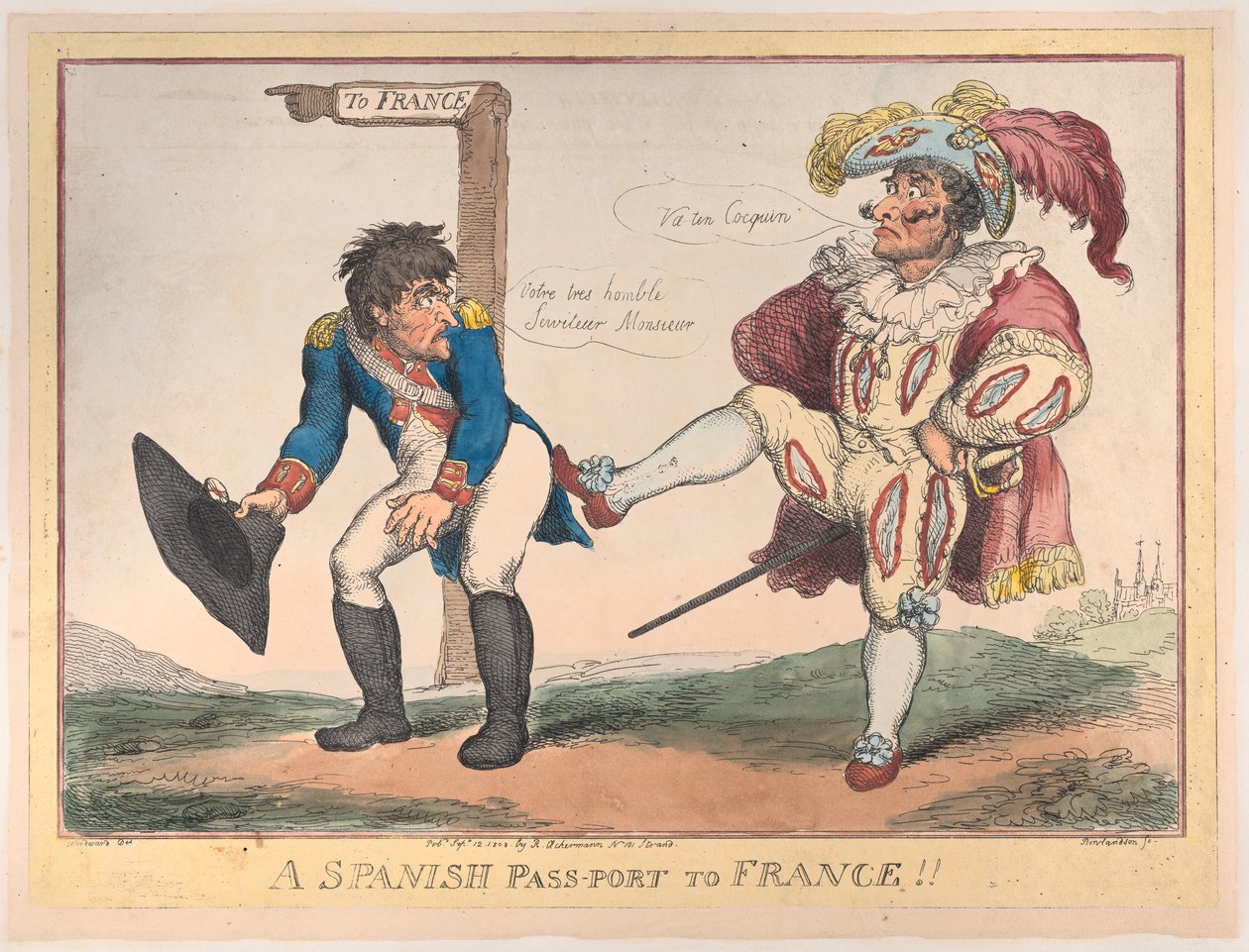 Egy spanyol Pass-Port Franciaországba!!, 1808. szeptember 12., 1808. szeptember 12. alkotó: Thomas Rowlandson