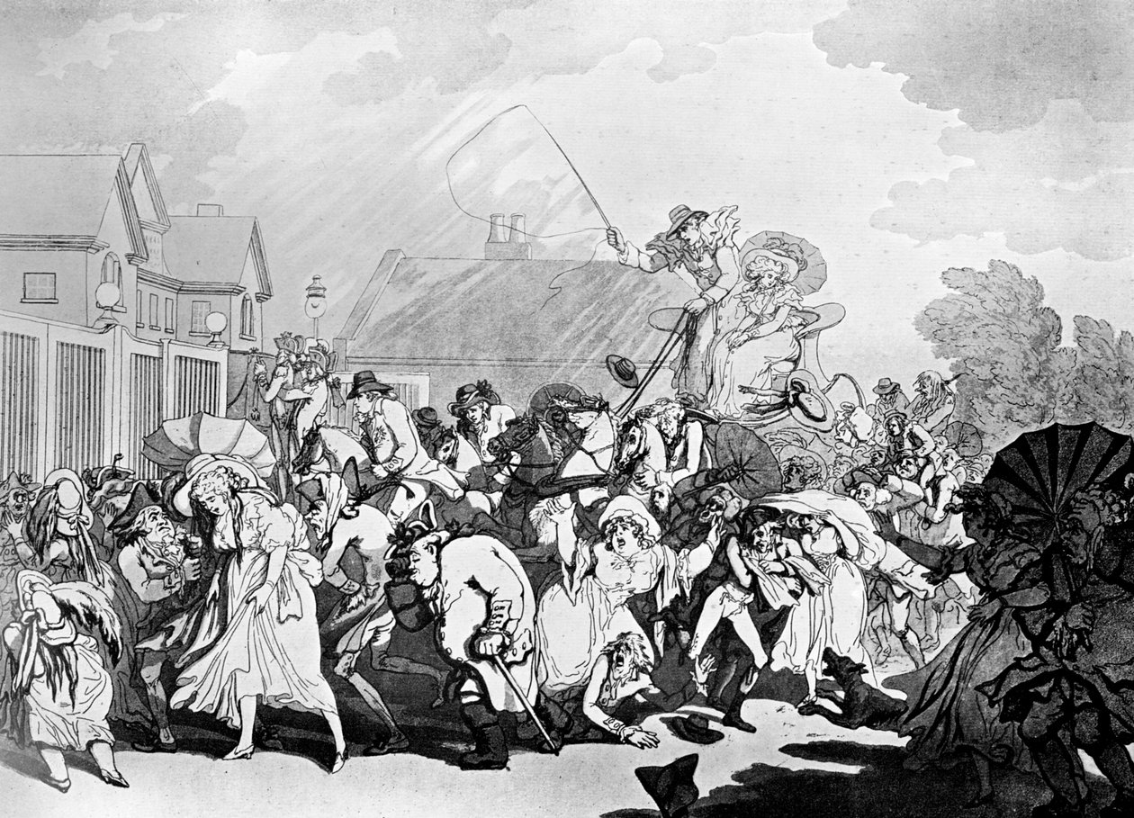 Hirtelen vihar a Hyde Parkban, 1791. alkotó: Thomas Rowlandson