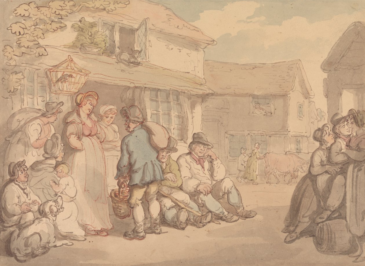 Falusi jelenet pihenő parasztokkal alkotó: Thomas Rowlandson