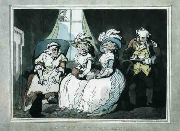 "Látogatás a néninél", Francis Jukes (1747-1812) akvatintája, kiadó: E. Jackson alkotó: Thomas Rowlandson