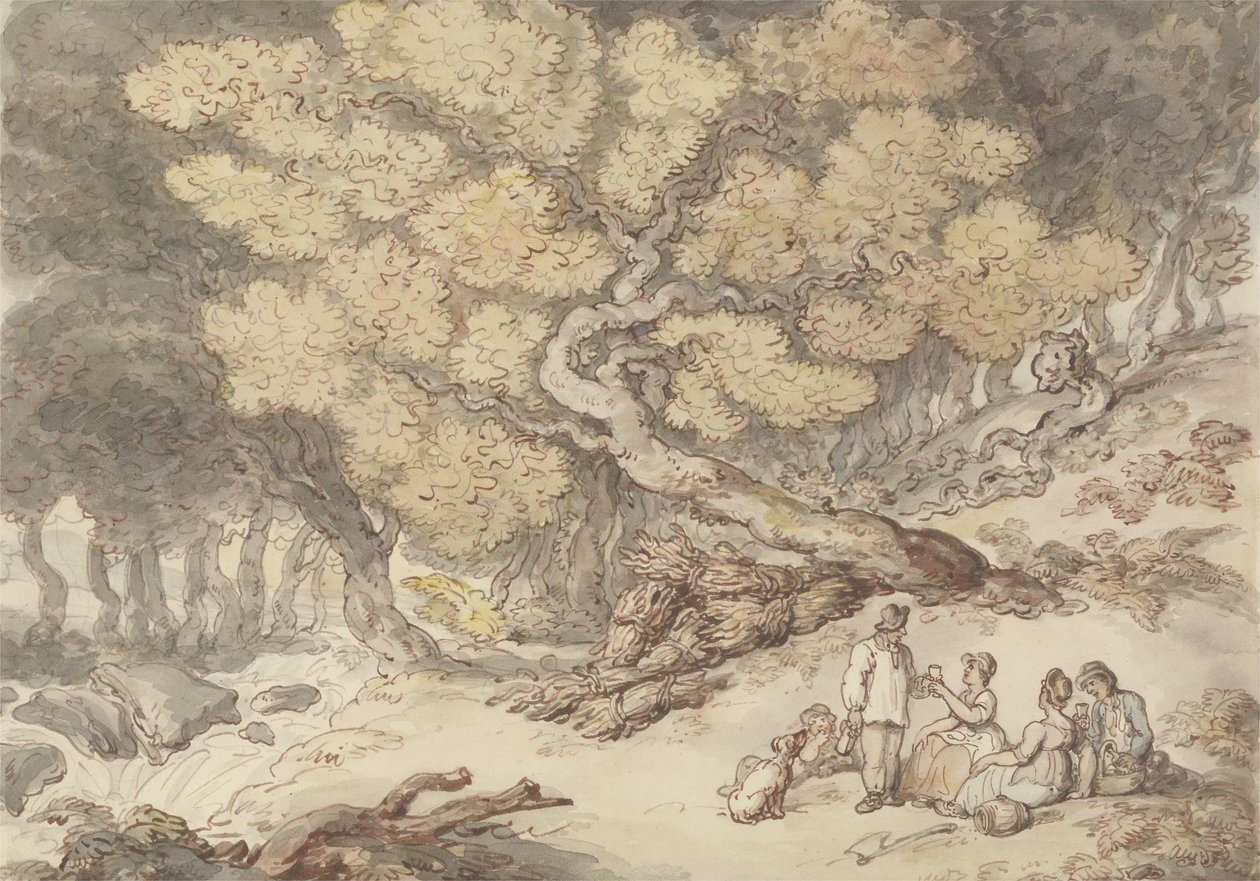 Favágó piknik (toll és tinta akvarellel grafit felett, papíron) alkotó: Thomas Rowlandson