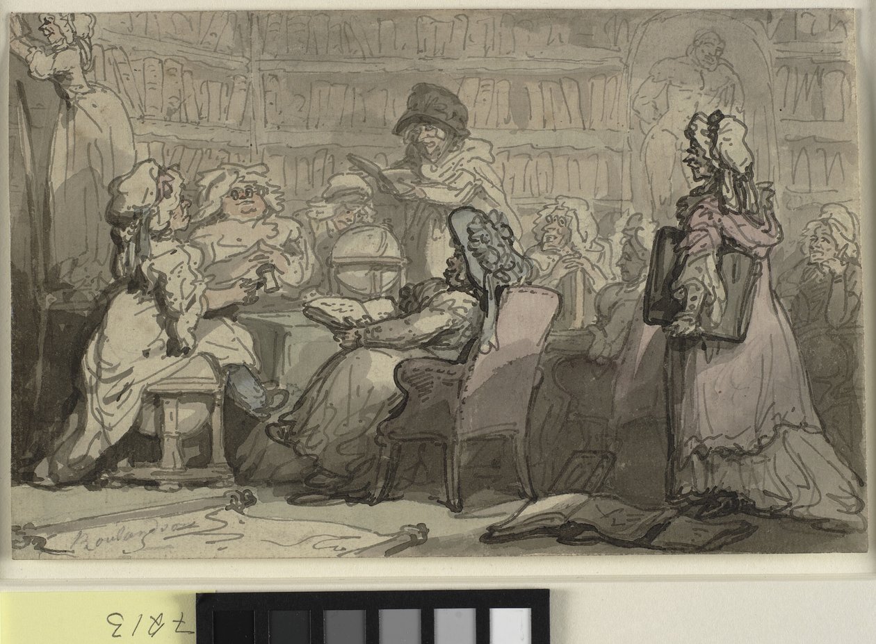 Kékharisnyás klubtalálkozó a könyvtárban alkotó: Thomas Rowlandson