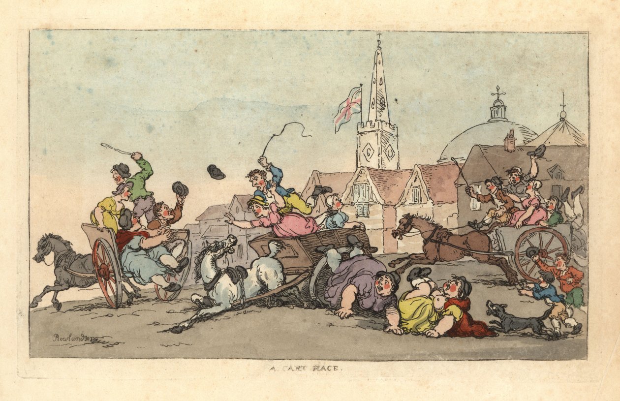 Egy szekérverseny egy angol városban, egy balesettel az előtérben alkotó: Thomas Rowlandson