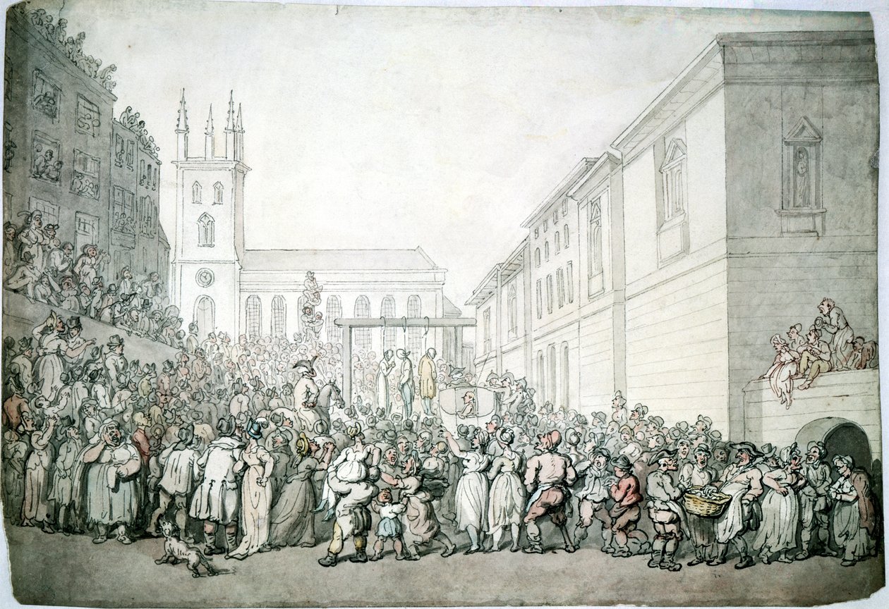 Nyilvános kivégzés a londoni Newgate-ben, a 18. század végén alkotó: Thomas Rowlandson