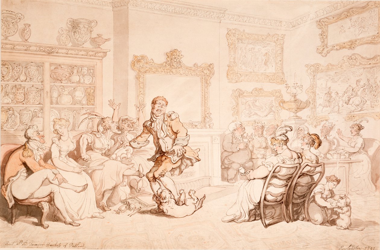 Fogadás Portland hercegnőjénél, 1703 alkotó: Thomas Rowlandson