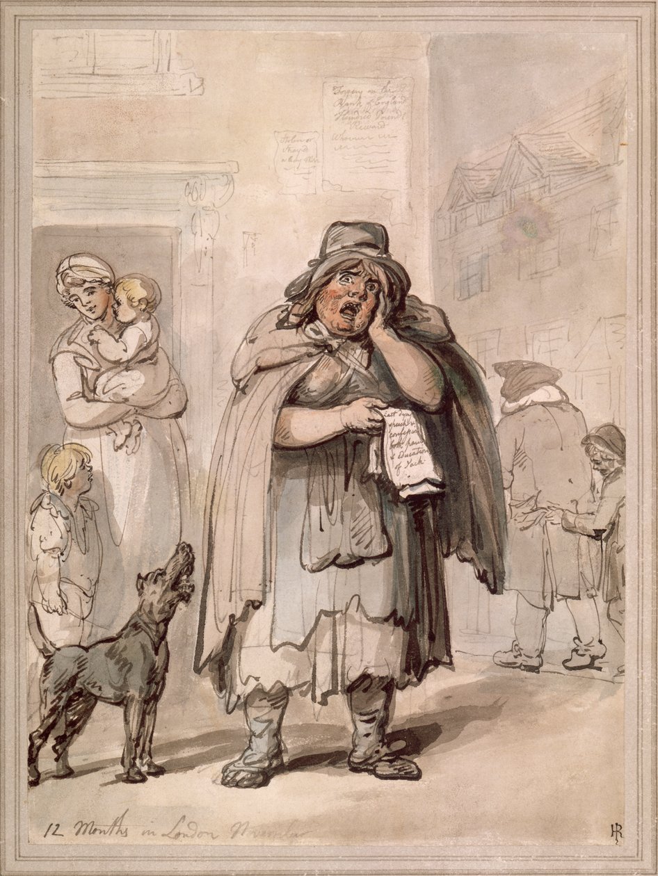 Egy utcai eladó egy utcasarkon, Londonban alkotó: Thomas Rowlandson