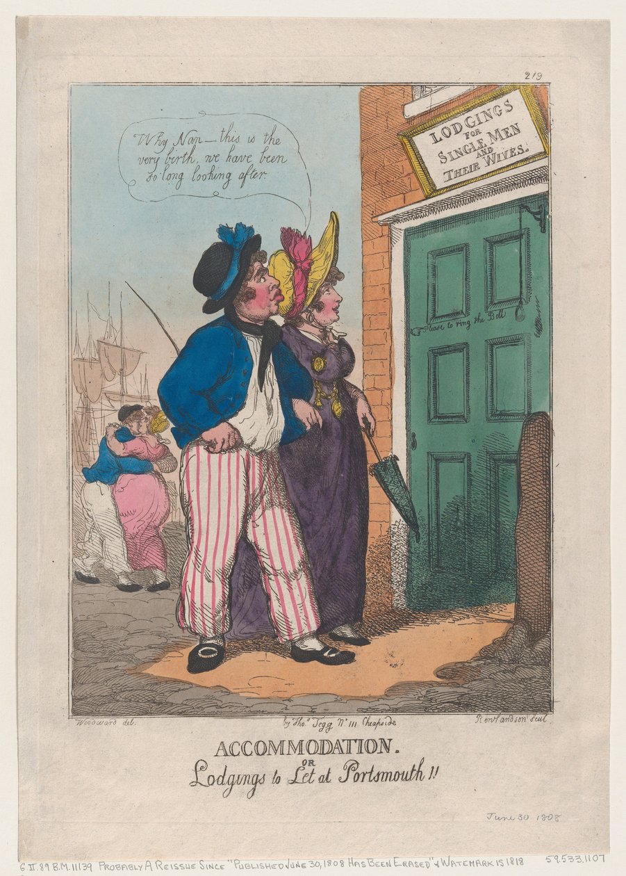 Szállás vagy bérbeadó szállás Portsmouthban!!, 1808. június 30., 1808. június 30. alkotó: Thomas Rowlandson