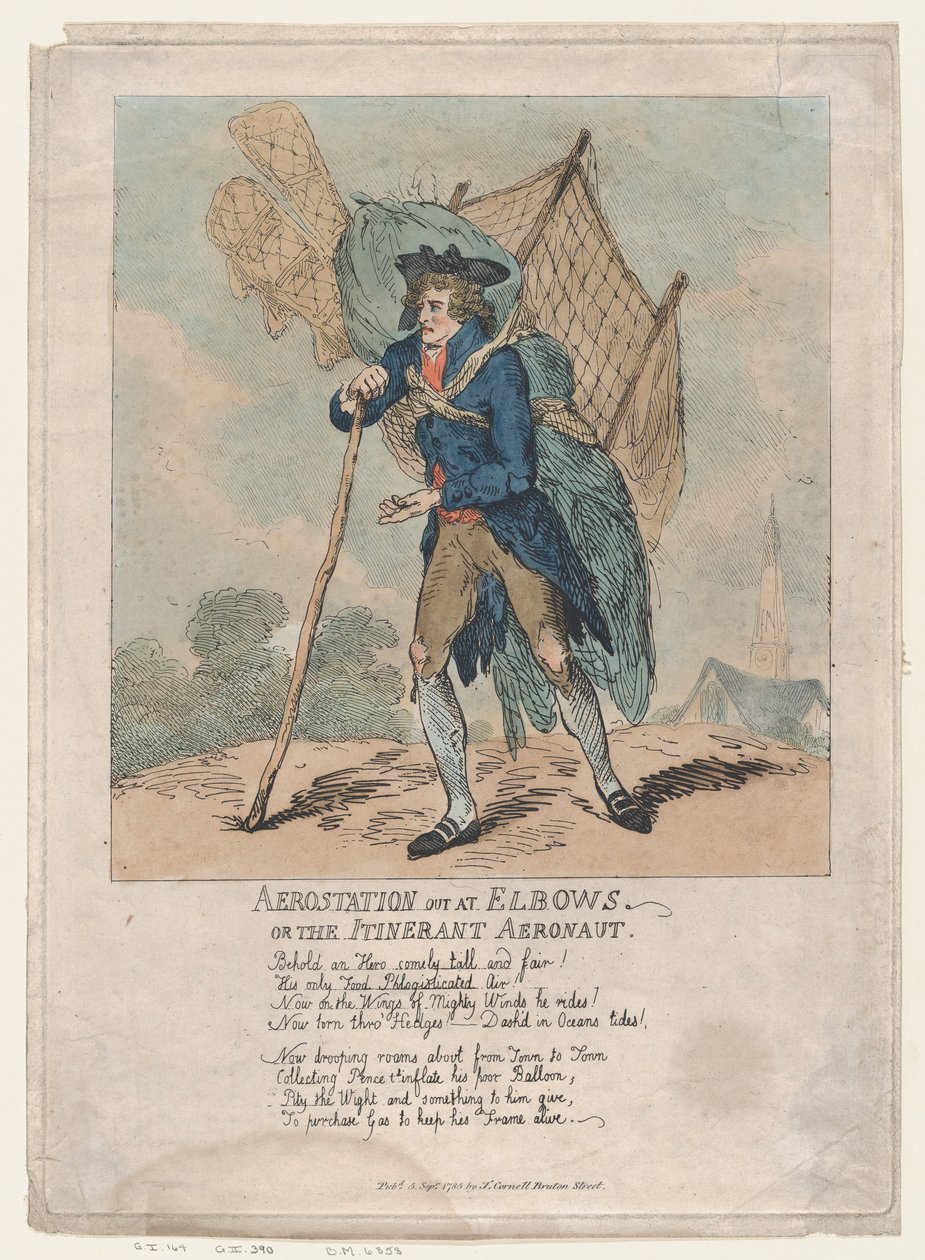 Aerostation out at Elbows, avagy The Ininerant Aeronaut, 1785. szeptember 5., 1785. szeptember 5. alkotó: Thomas Rowlandson