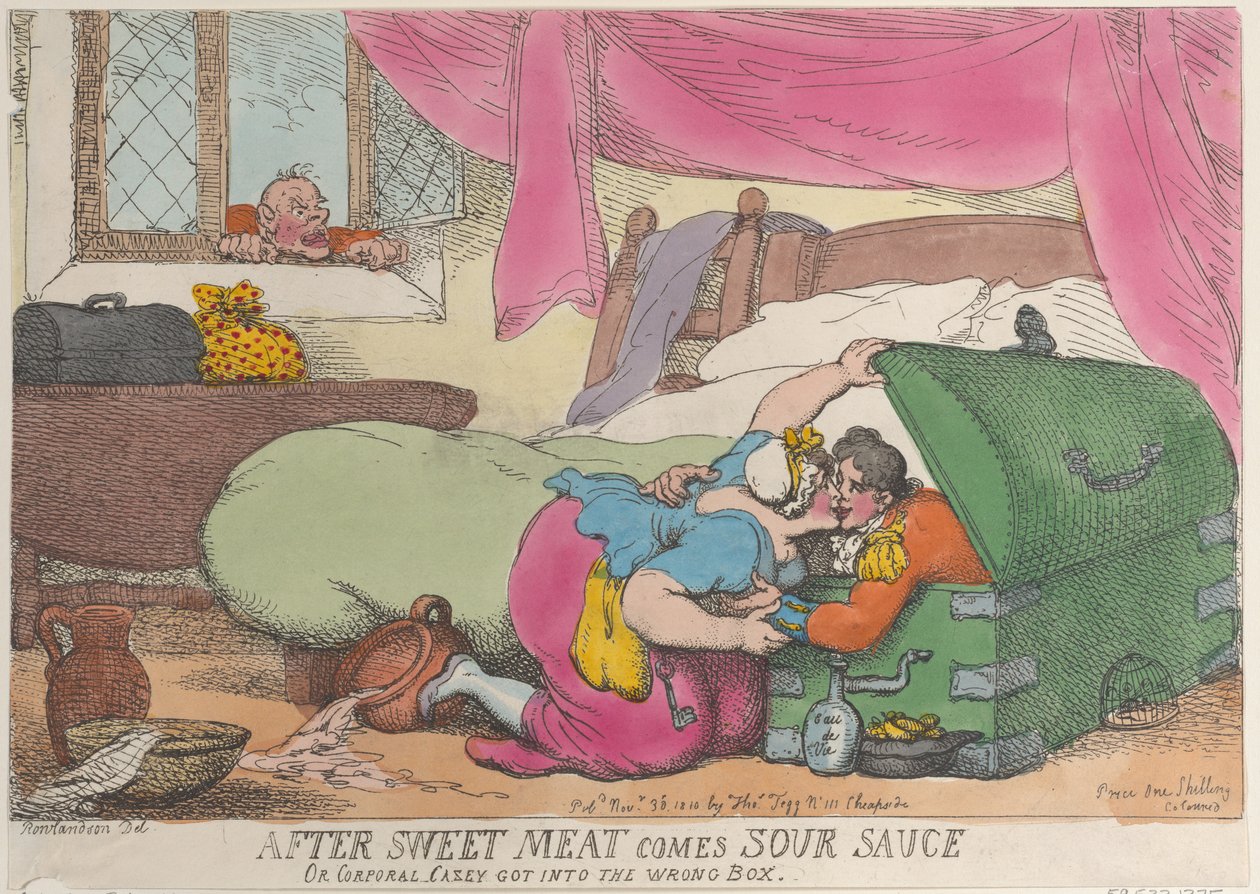 Miután az édes hús jön savanyú szósz, avagy Casey tizedes bekerült a rossz dobozba, ..., 1810. november 30. alkotó: Thomas Rowlandson