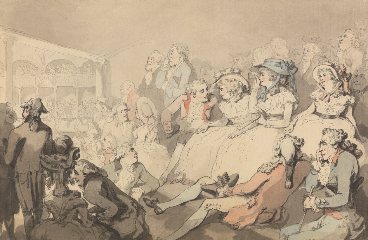 A Drury Lane Színházban színdarabot néző közönség alkotó: Thomas Rowlandson