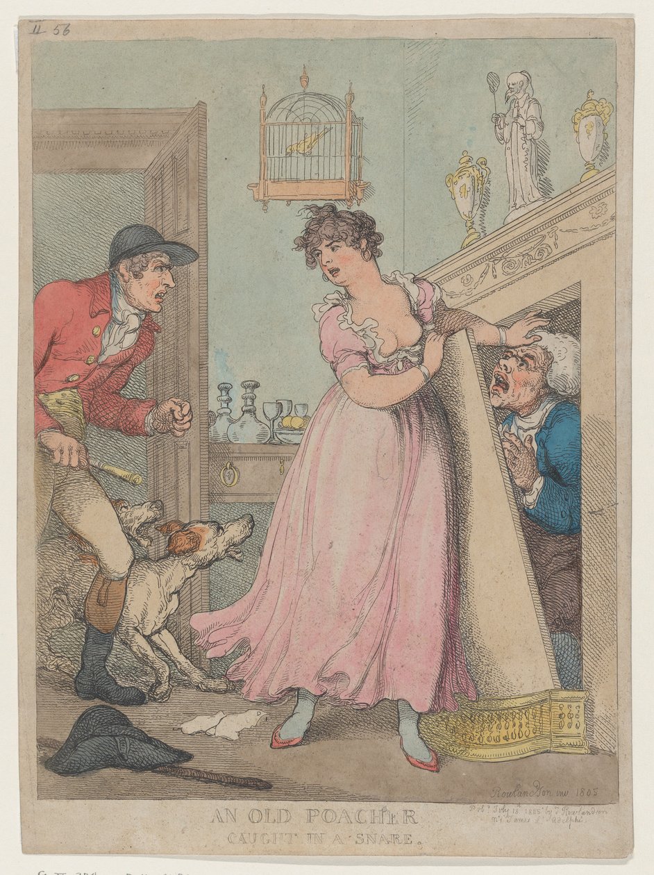 Egy öreg orvvadász csapdába esett, 1805. július 18., 1805. július 18. alkotó: Thomas Rowlandson
