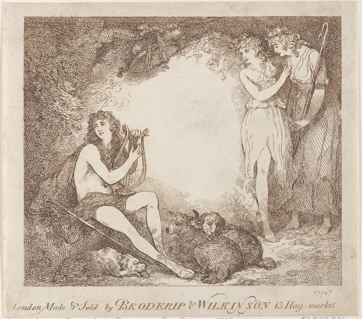 Apollo, Lyra és Daphne Kereskedelmi kártya Marian, egy opera, 1797-99., 1797-99. alkotó: Thomas Rowlandson