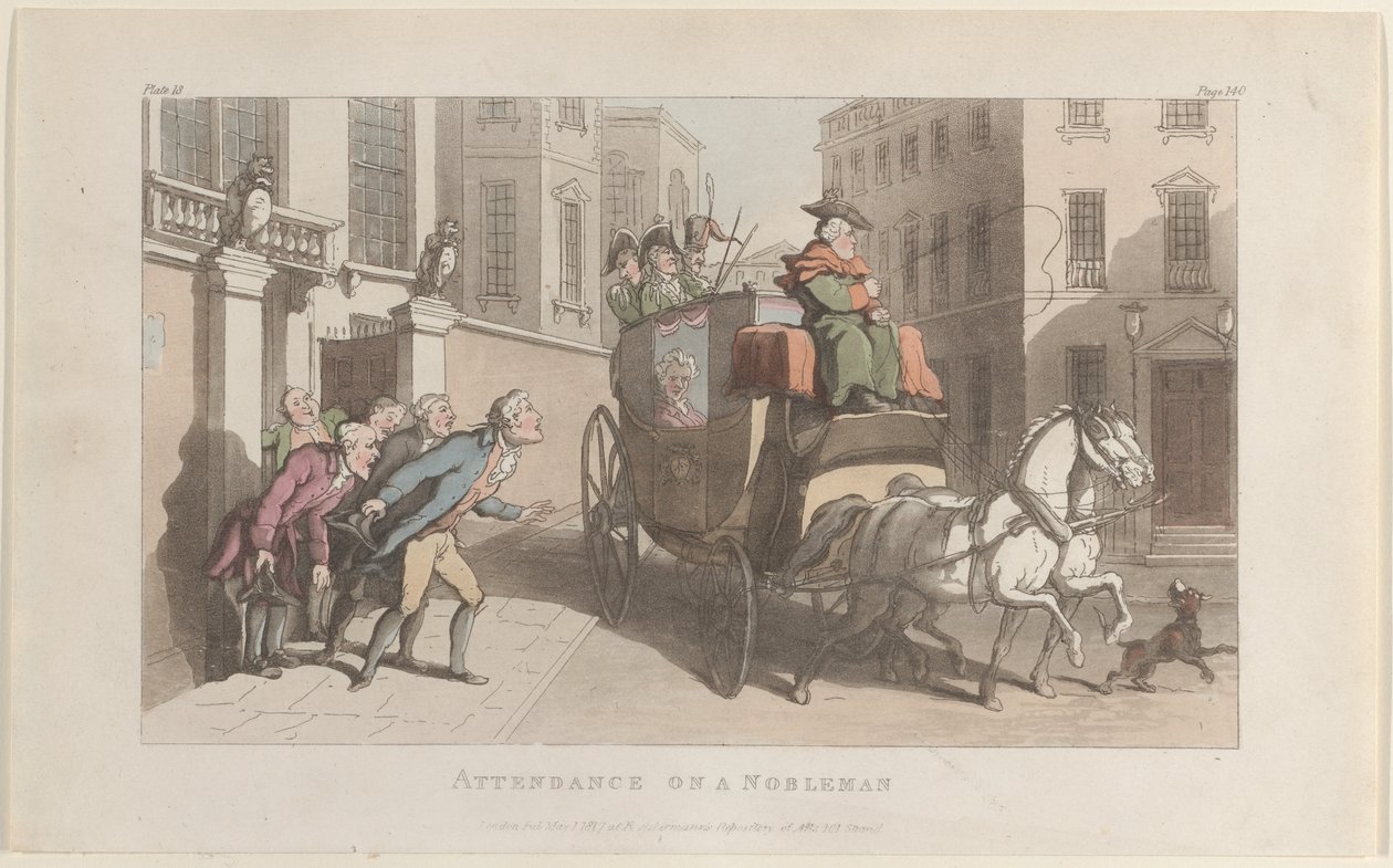 Jelenlét egy nemesen, a The Vicar of Wakefieldből, 1817. május 1., 1817. május 1. alkotó: Thomas Rowlandson