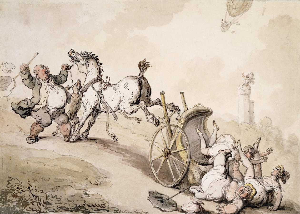 Léggömbvadászat Lady James Folly közelében, alkotó: Thomas Rowlandson