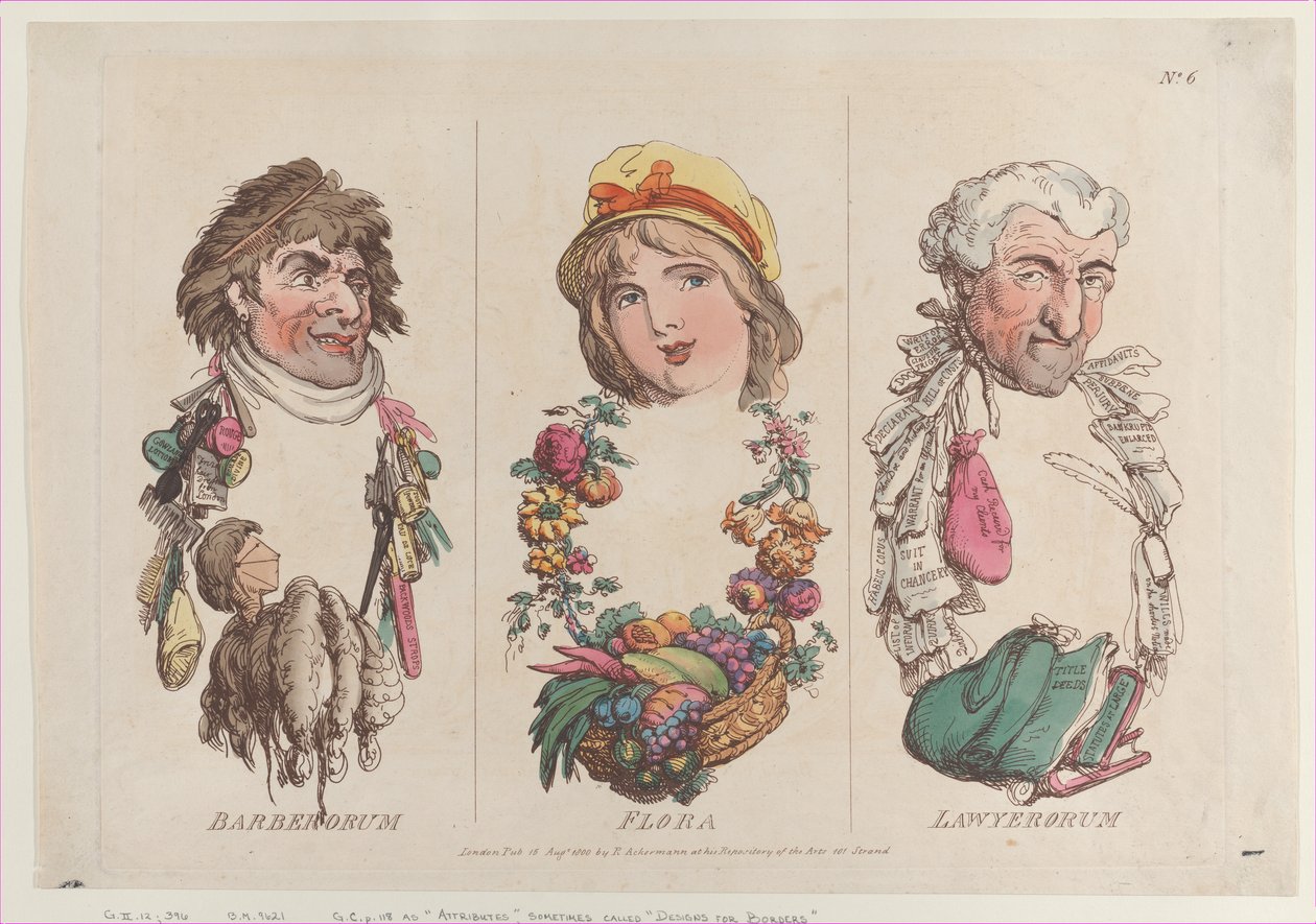 Barberorum, Flora, Lawyerorum, 1800. augusztus 15., 1800. augusztus 15. alkotó: Thomas Rowlandson