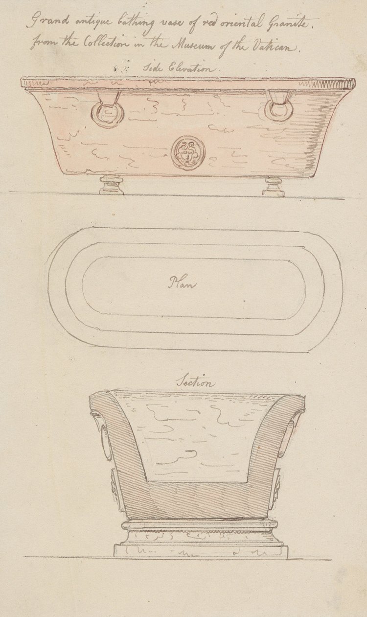 Vörös gránitból készült fürdőváza, Vatikán alkotó: Thomas Rowlandson