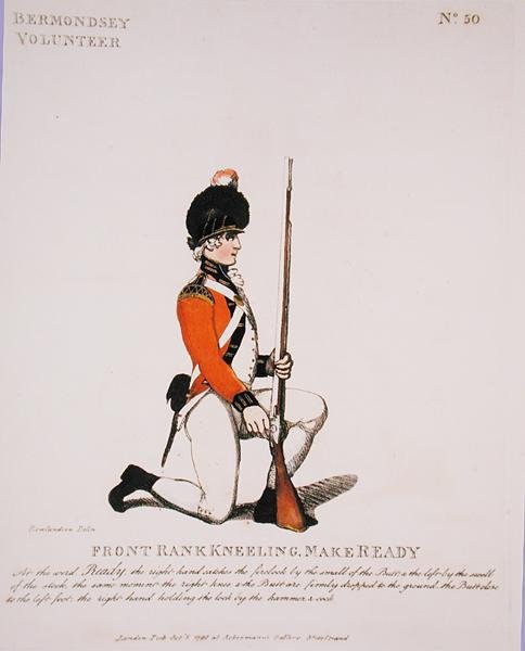 Bermondsey Volunteer, 50. lemez a „Loyal Volunteers of London and Environs”-tól, 1798-ban (színes litho) alkotó: Thomas Rowlandson