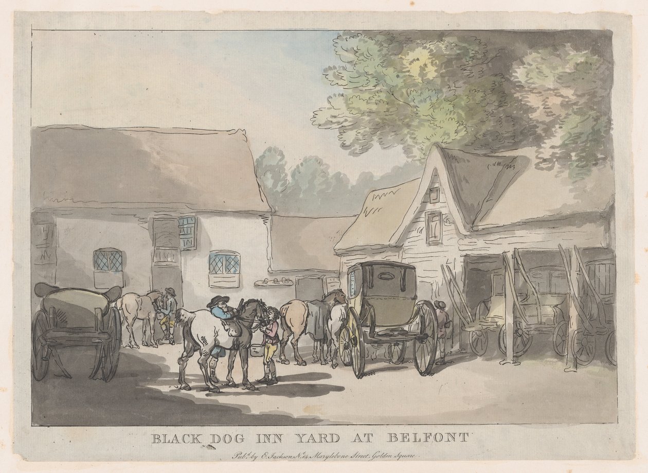 Black Dog Inn Yard Belfontban, 1785-87., 1785-87. alkotó: Thomas Rowlandson