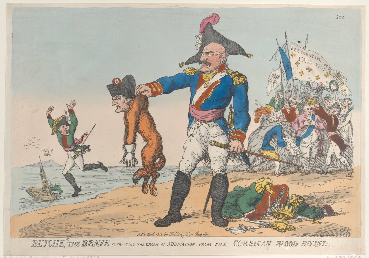 Blucher, a Bátor kivonja a lemondó nyögést a Korzikai Vérhúnból..., 1814. április 9. alkotó: Thomas Rowlandson