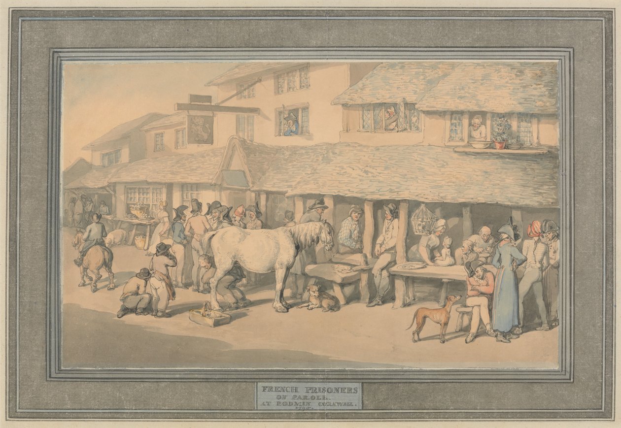 Bodmin, Cornwall: feltételes szabadlábra helyezett francia foglyok alkotó: Thomas Rowlandson