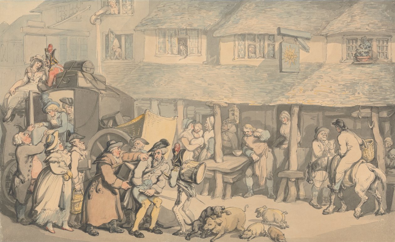 Bodmin Cornwall: A színpadi edző érkezése alkotó: Thomas Rowlandson