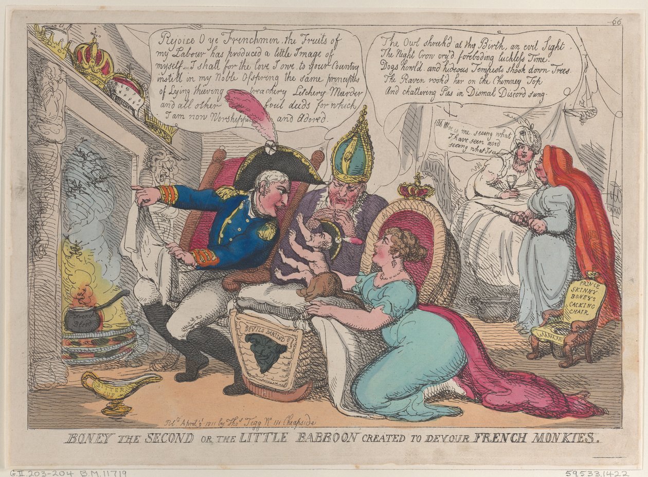 Boney, a második vagy a kis pávián, amelyet a francia majmok felfalására hoztak létre, 1811. április 9.,..., április 9. alkotó: Thomas Rowlandson