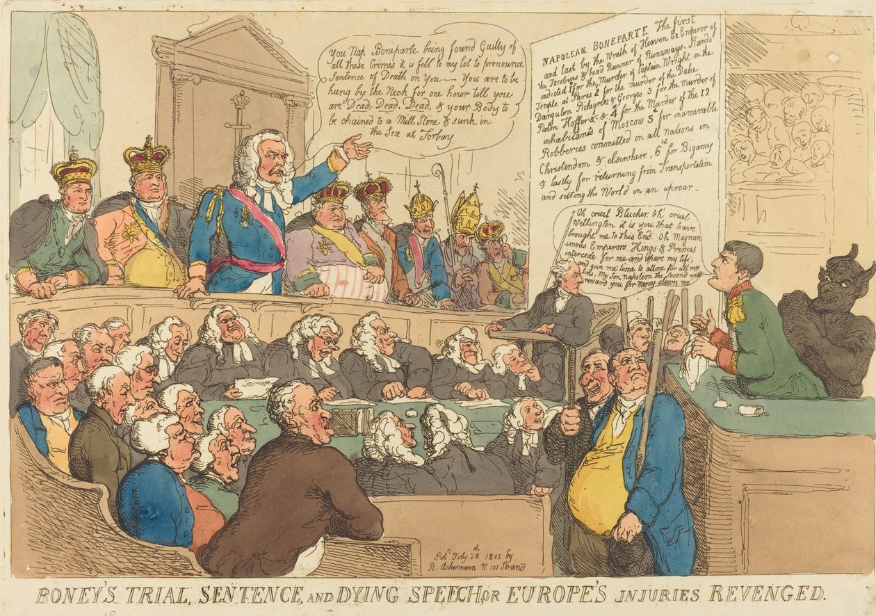 Boney tárgyalása, ítélete és haldokló beszéde, 1815-ben. alkotó: Thomas Rowlandson