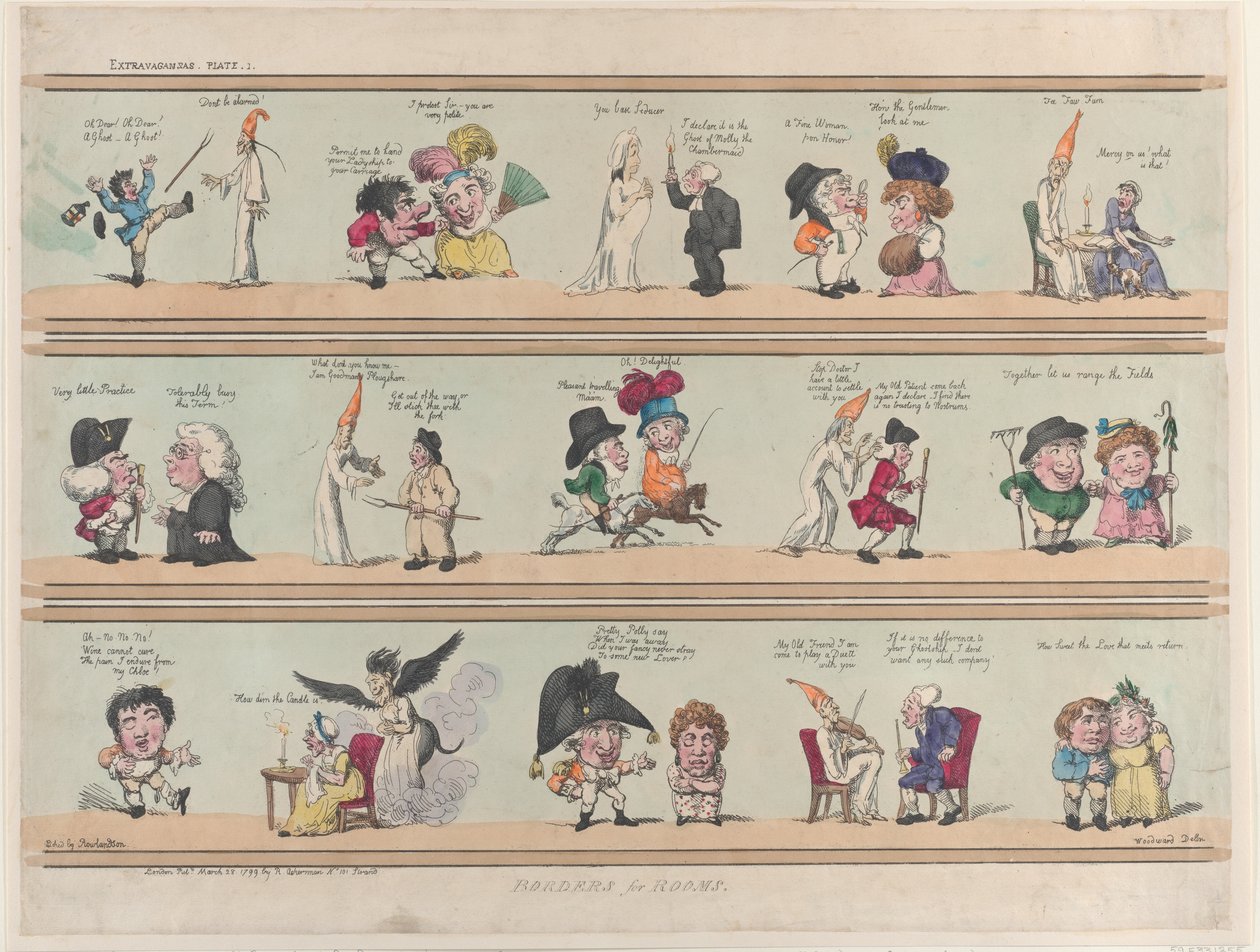 Szobák határai, Extravaganzas 1. tábla, 1799. március 28., 1799. március 28. alkotó: Thomas Rowlandson