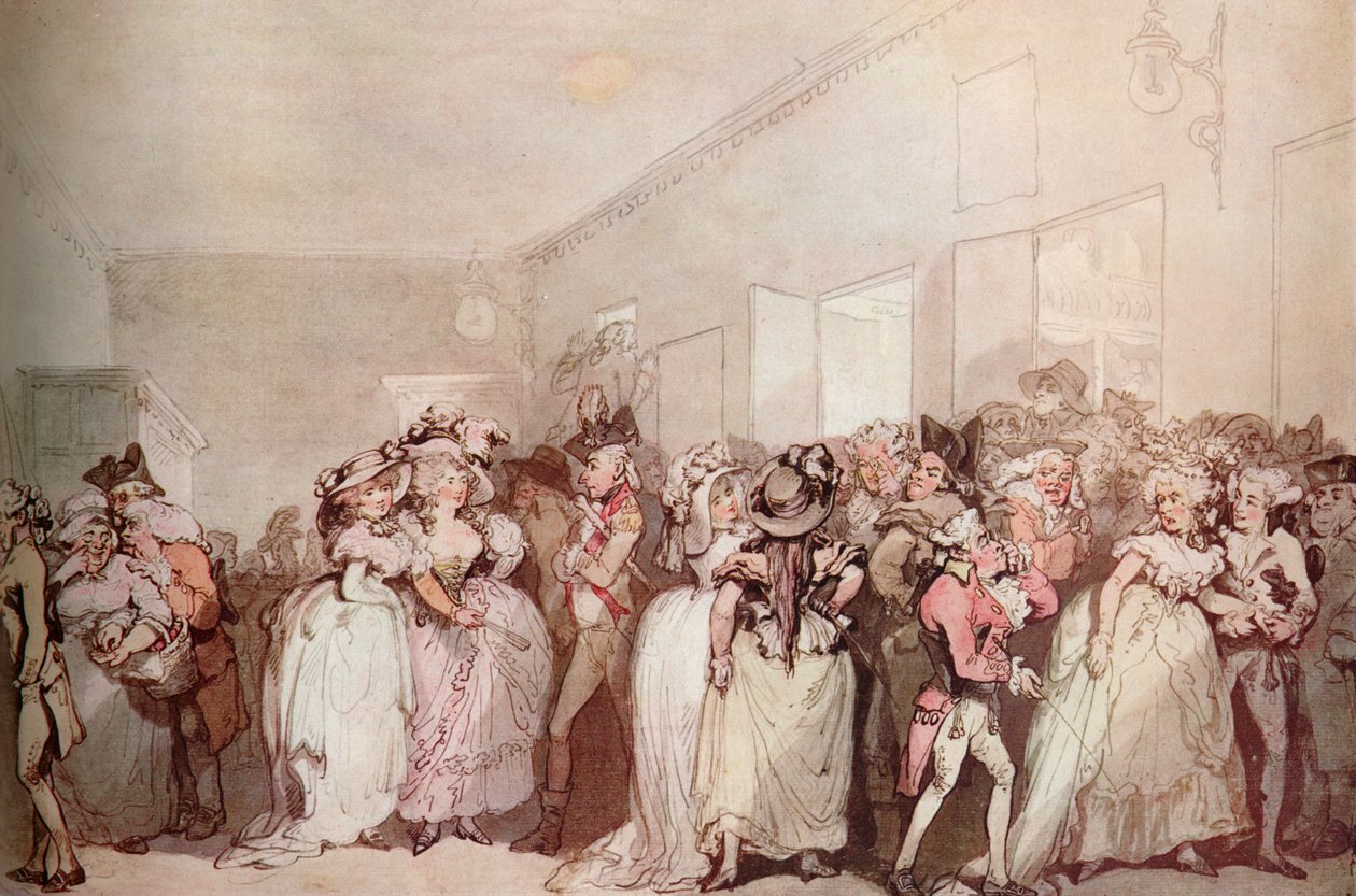 „Box Lobby Loungers of 1785”, c1785 alkotó: Thomas Rowlandson