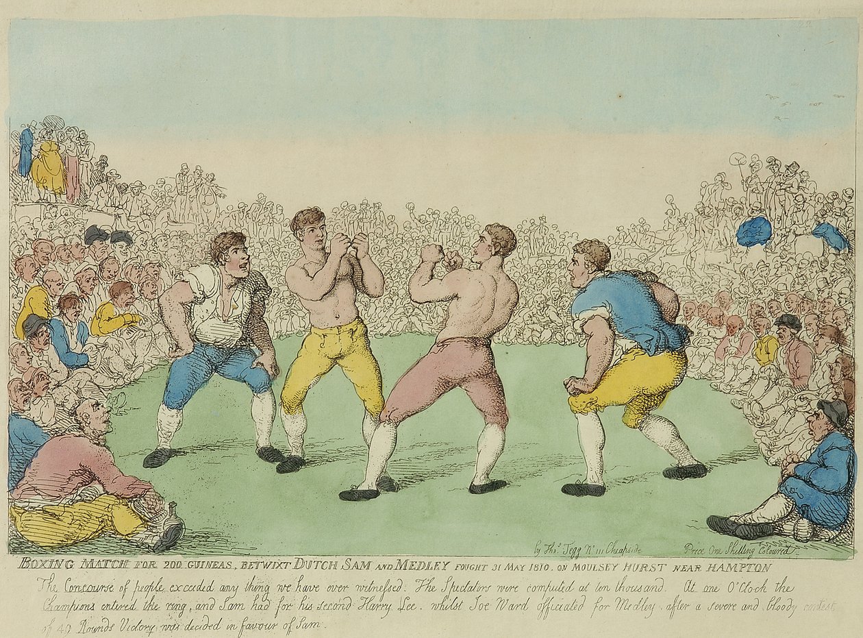200 guineai bokszmeccs a holland Sam és Medley között (színes rézkarc) alkotó: Thomas Rowlandson