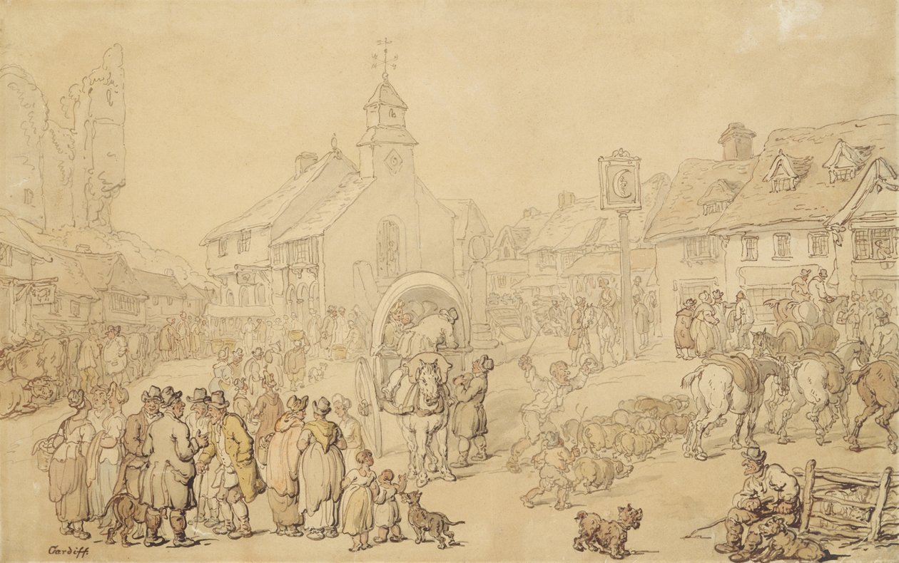 Cardiff (tus és mosás, papír) alkotó: Thomas Rowlandson