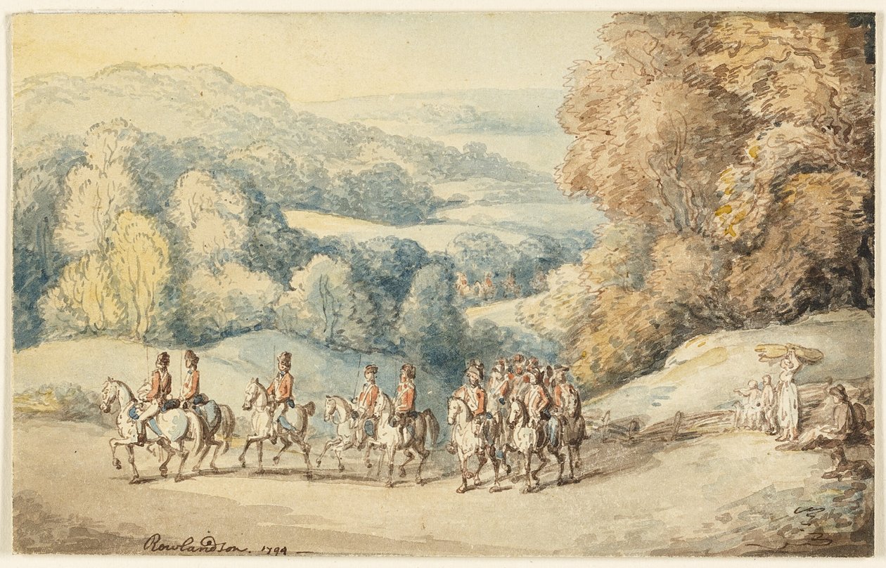 Lovasság menetel (recto); töredék a ló vázlatából (verso) alkotó: Thomas Rowlandson