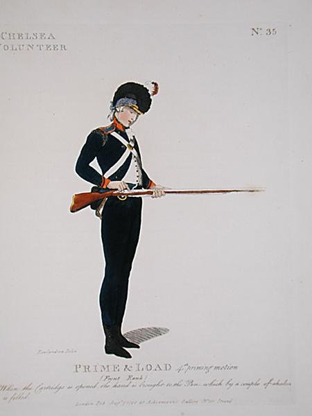Chelsea Volunteer, 35. tábla a "Loyal Volunteers of London and Environs" című, 1798-ban kiadott kiadványból (színes litográfia). alkotó: Thomas Rowlandson