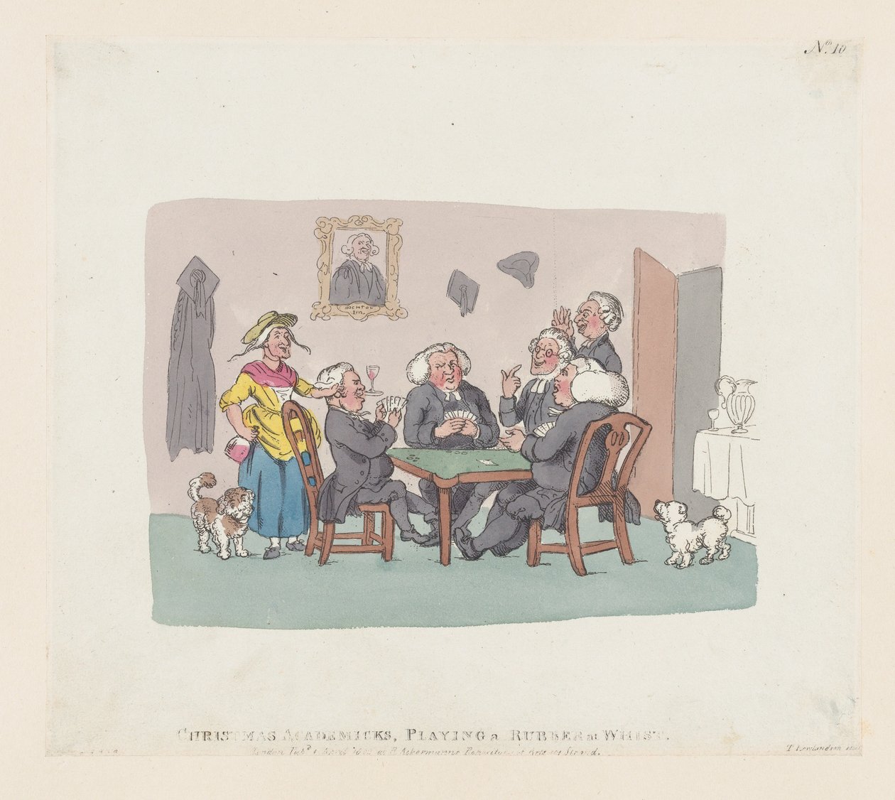 Karácsonyi akadémikusok gumit játszanak a whistnél, 1803. április 1., 1803. április 1. alkotó: Thomas Rowlandson