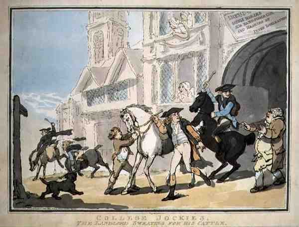 "College Jockies, a földesúr izzad a marháiért", pub. írta: E. Jackson alkotó: Thomas Rowlandson