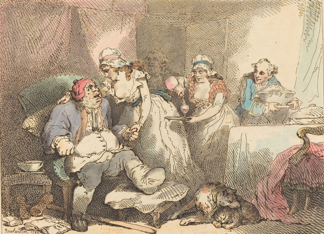 Kényelem a köszvényben, 1785. alkotó: Thomas Rowlandson