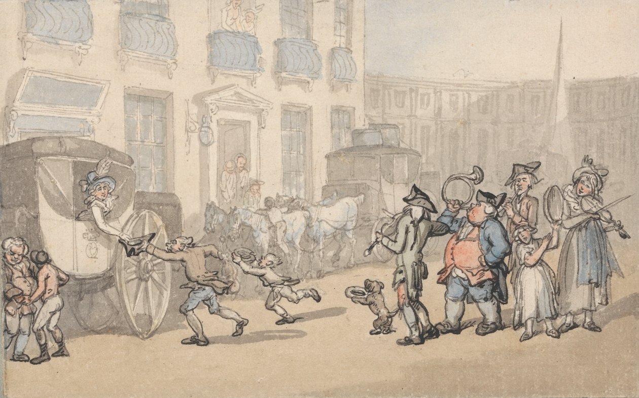A fürdő kényelme: Érkeznek az autóbuszok alkotó: Thomas Rowlandson