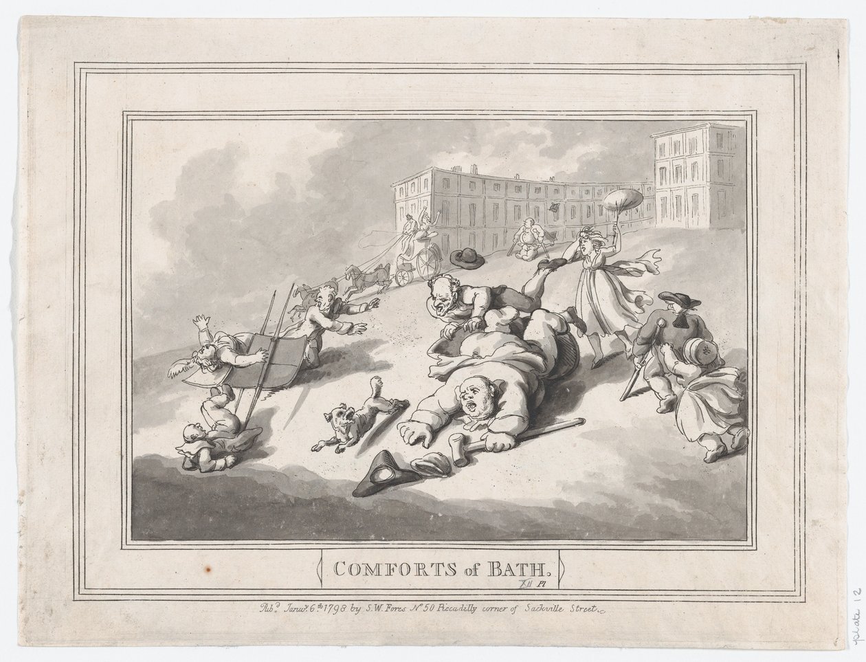 Fürdő kényelmei, 12. tábla, 1798. január 6., 1798. január 6. alkotó: Thomas Rowlandson