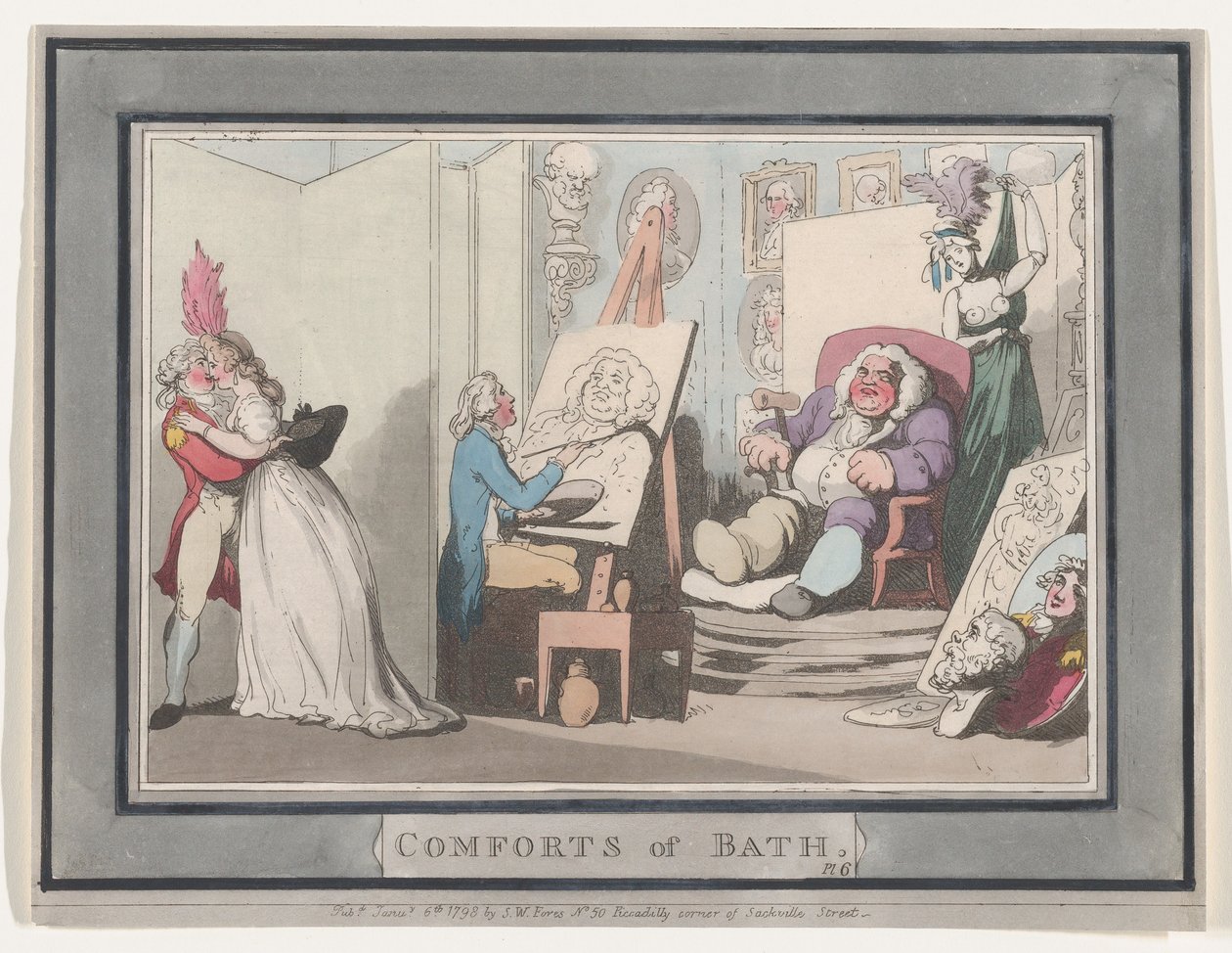 Fürdő kényelmei, 6. tábla, 1798. január 6., 1798. január 6. alkotó: Thomas Rowlandson