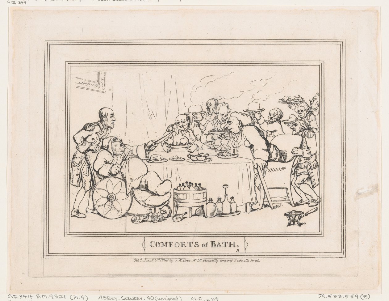 Fürdő kényelmei, 9. tábla, 1798. január 6., 1798. január 6. alkotó: Thomas Rowlandson