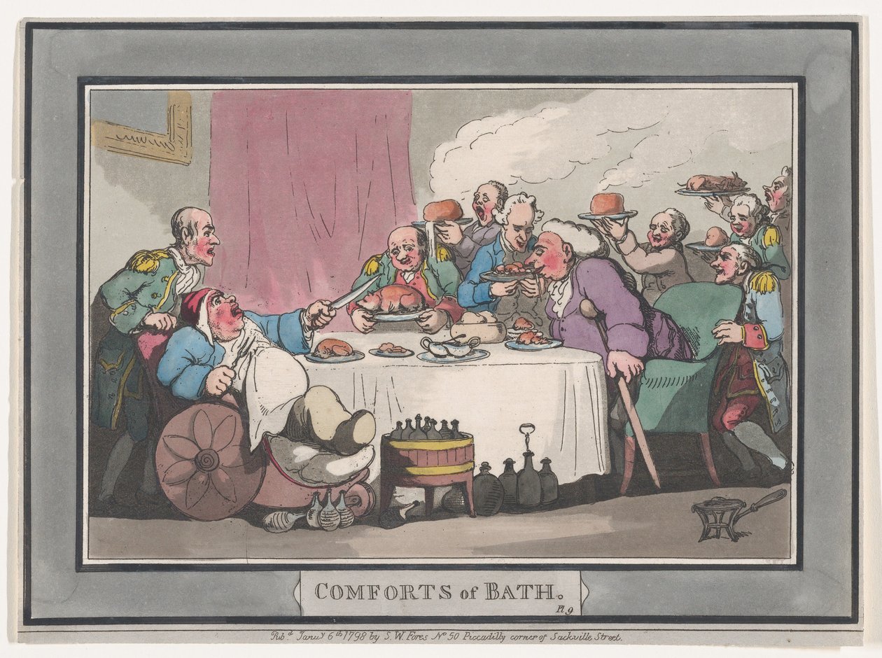 Fürdő kényelmei, 9. tábla, 1798. január 6., 1798. január 6. alkotó: Thomas Rowlandson