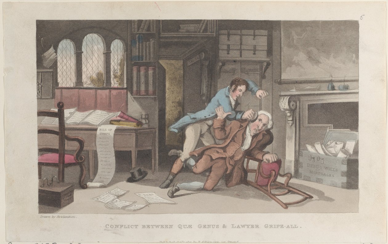 Conflict Between Quae Genus és Lawyer Gripe-all, The History of Johnny Q..., 1821. október 1.-ből. alkotó: Thomas Rowlandson