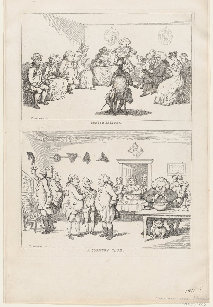 Beszélgetés, és Egy vidéki klub, 1806-11., 1806-11. alkotó: Thomas Rowlandson
