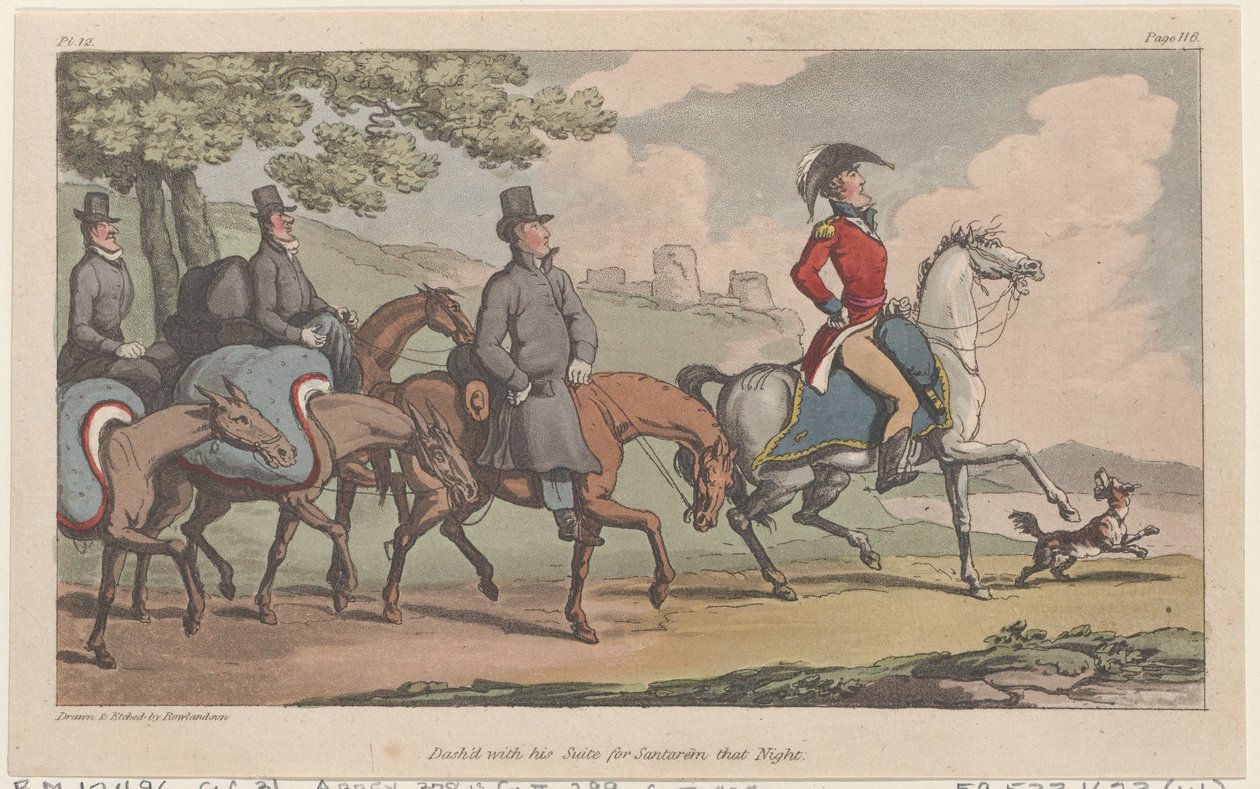 Aznap este a Santarembe utazott lakosztályával, a Johnny New katonai kalandjaiból, 1815-ből. alkotó: Thomas Rowlandson
